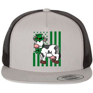 Cow In Leprechaun Hat American Flag Great Gift Flat Bill Trucker Hat