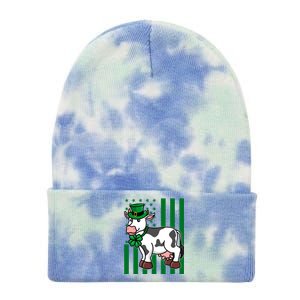 Cow In Leprechaun Hat American Flag Great Gift Tie Dye 12in Knit Beanie