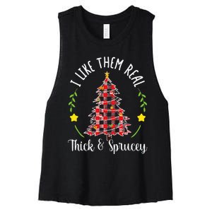 Christmas I Like Them Real Thick & Sprucey Women's Racerback Cropped Tank