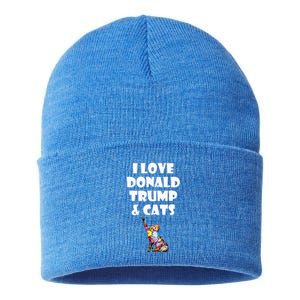 Cat I Love Donald Trump & Cats Maga Patriot Sustainable Knit Beanie