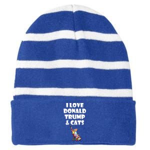 Cat I Love Donald Trump & Cats Maga Patriot Striped Beanie with Solid Band