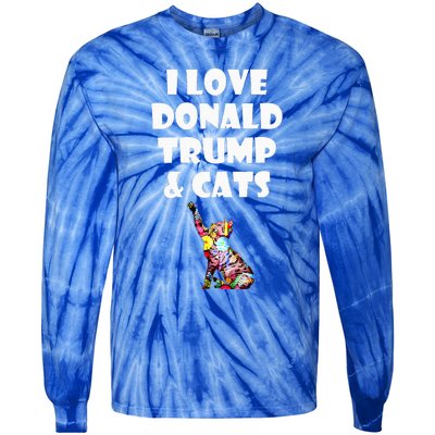 Cat I Love Donald Trump & Cats Maga Patriot Tie-Dye Long Sleeve Shirt