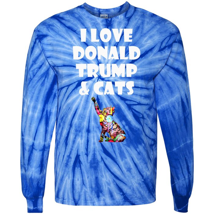 Cat I Love Donald Trump & Cats Maga Patriot Tie-Dye Long Sleeve Shirt