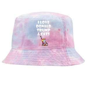 Cat I Love Donald Trump & Cats Maga Patriot Tie-Dyed Bucket Hat