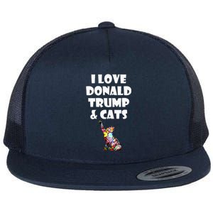 Cat I Love Donald Trump & Cats Maga Patriot Flat Bill Trucker Hat