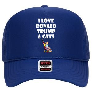 Cat I Love Donald Trump & Cats Maga Patriot High Crown Mesh Back Trucker Hat