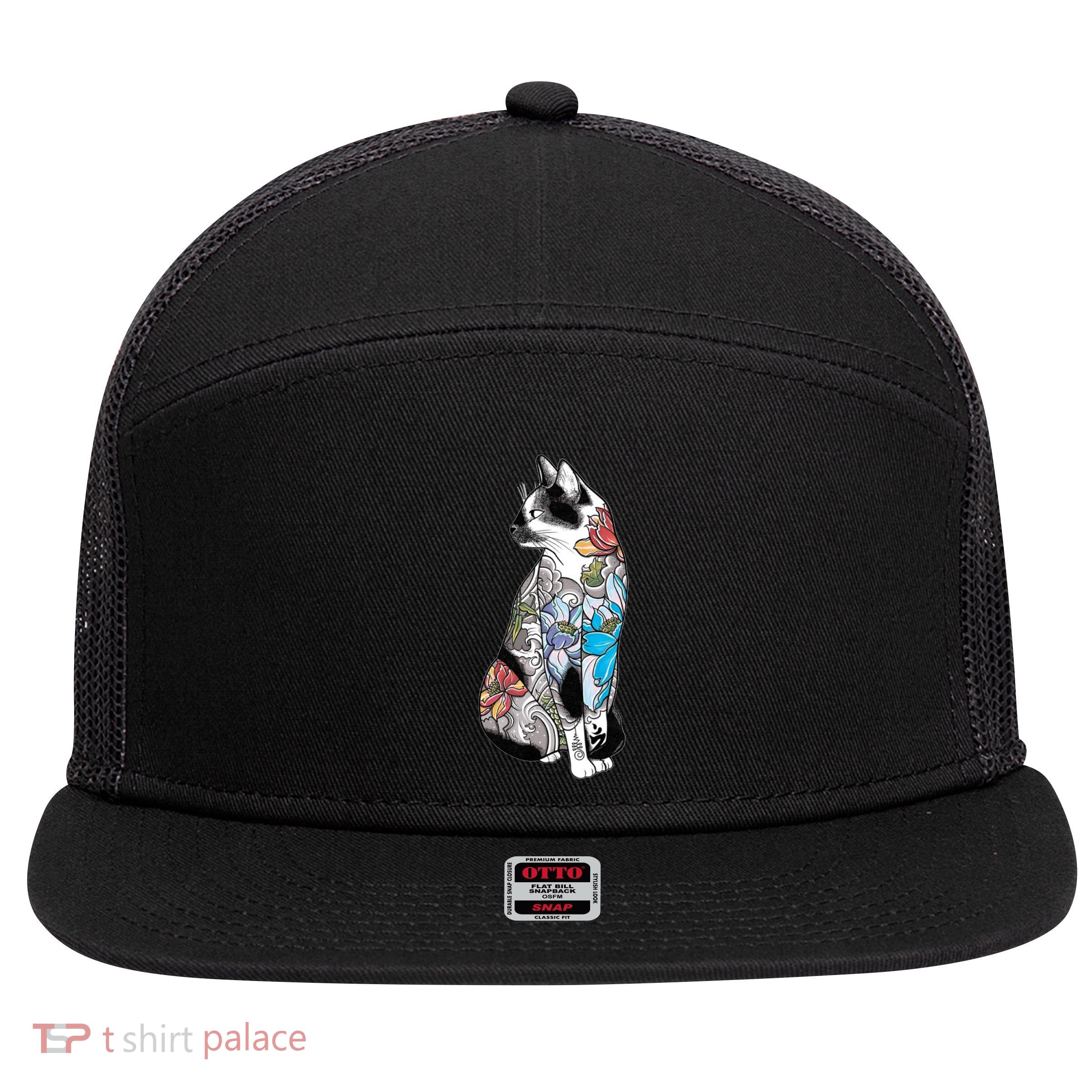 Cat In Lotus Tattoo 7 Panel Mesh Trucker Snapback Hat