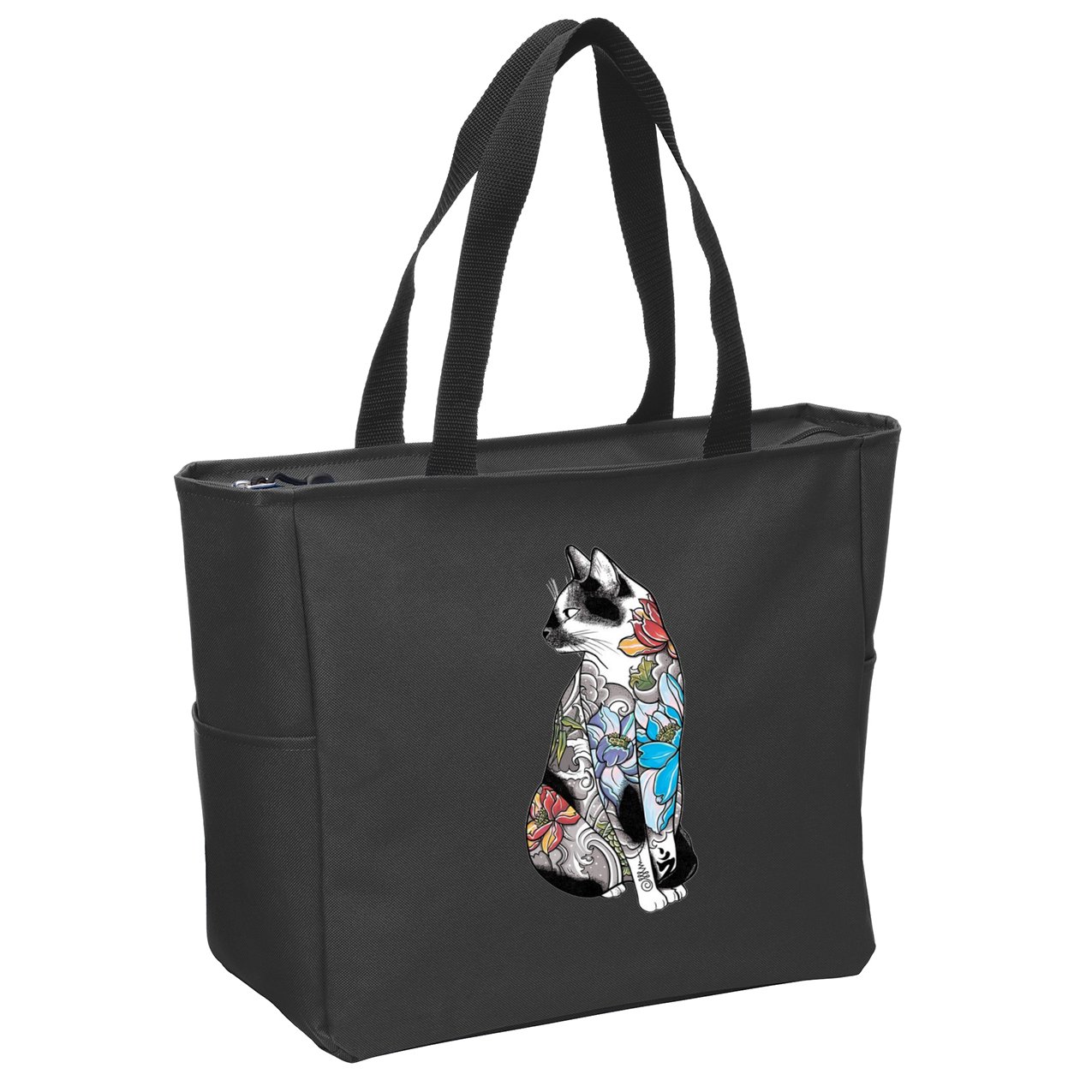 Cat In Lotus Tattoo Zip Tote Bag