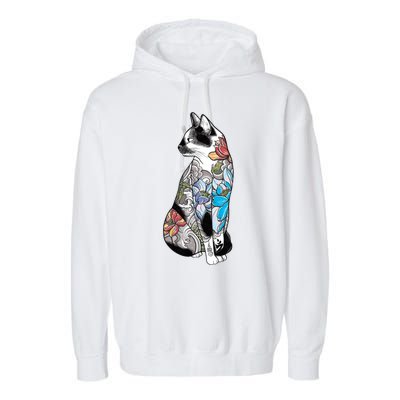 Cat In Lotus Tattoo Garment-Dyed Fleece Hoodie