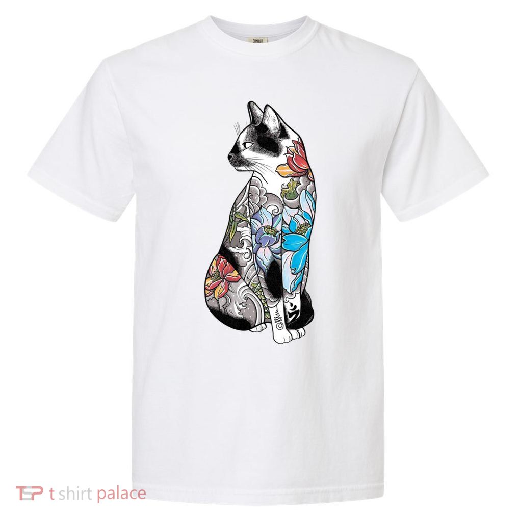 Cat In Lotus Tattoo Garment-Dyed Heavyweight T-Shirt