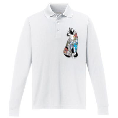 Cat In Lotus Tattoo Performance Long Sleeve Polo