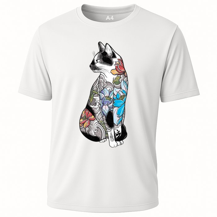 Cat In Lotus Tattoo Cooling Performance Crew T-Shirt