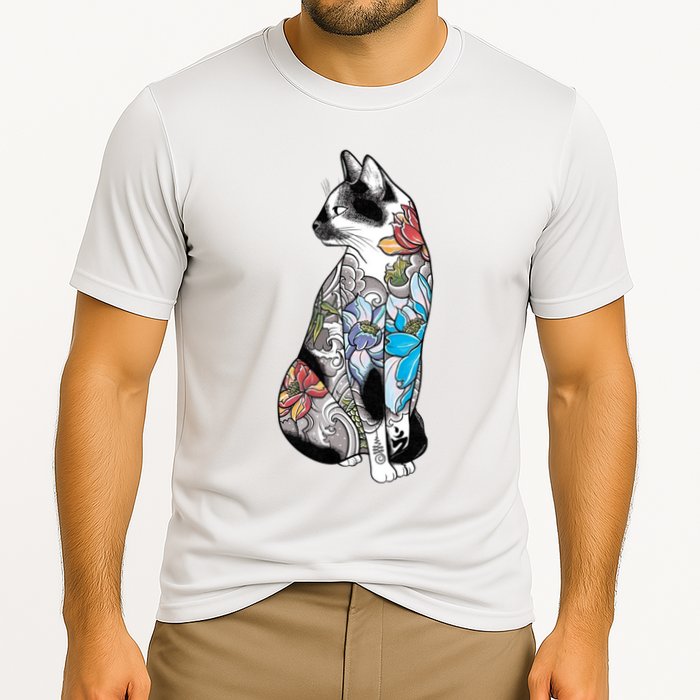 Cat In Lotus Tattoo Cooling Performance Crew T-Shirt