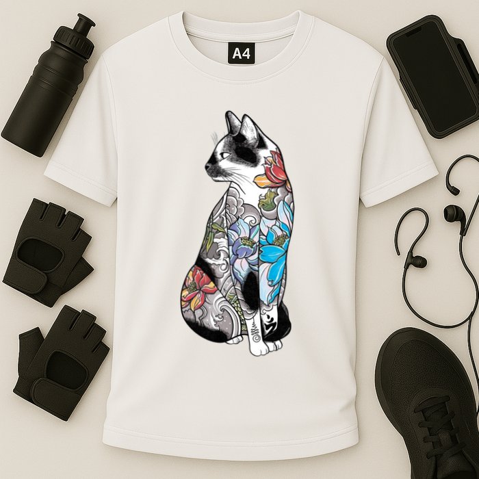 Cat In Lotus Tattoo Cooling Performance Crew T-Shirt