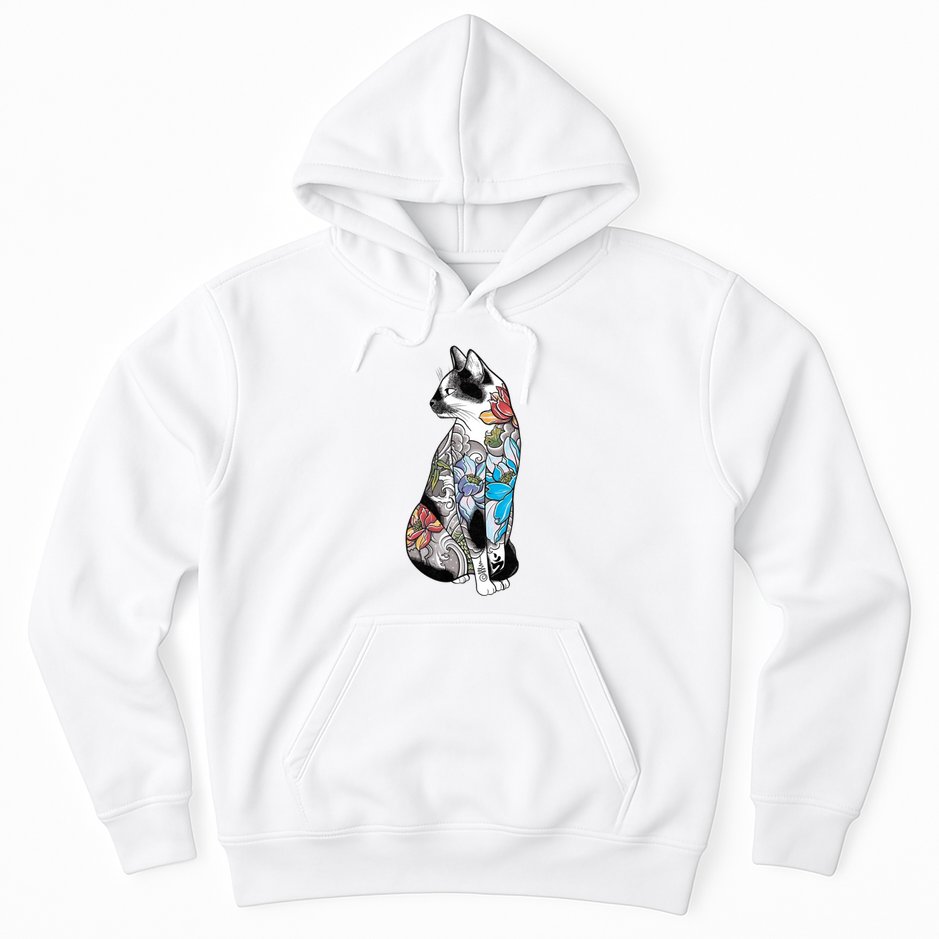 Cat In Lotus Tattoo Hoodie