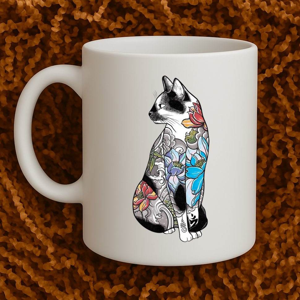 Cat In Lotus Tattoo Mug