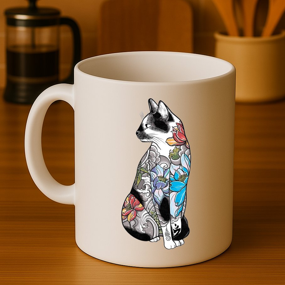 Cat In Lotus Tattoo Mug