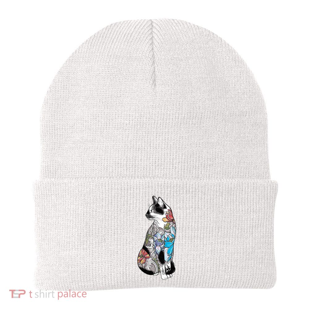 Cat In Lotus Tattoo Beanie