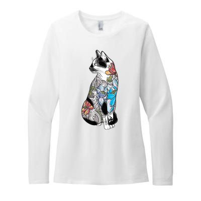 Cat In Lotus Tattoo Womens CVC Long Sleeve Shirt