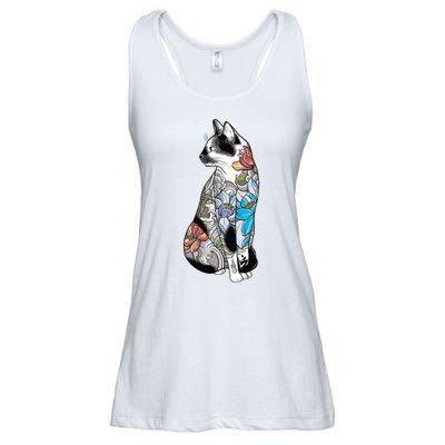 Cat In Lotus Tattoo Ladies Essential Flowy Tank