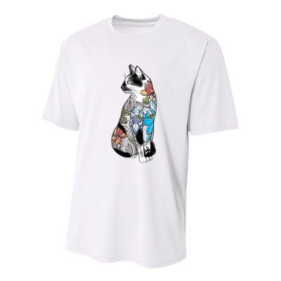 Cat In Lotus Tattoo Youth Performance Sprint T-Shirt