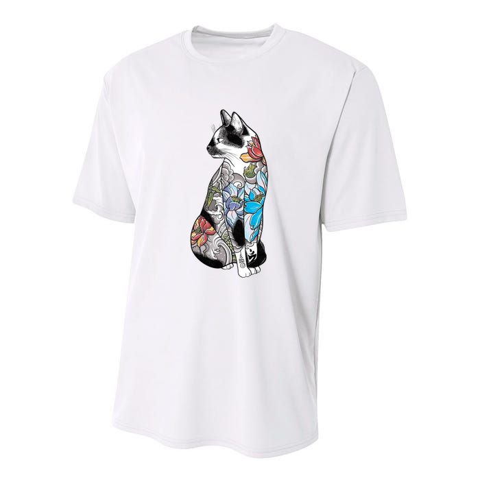Cat In Lotus Tattoo Youth Performance Sprint T-Shirt