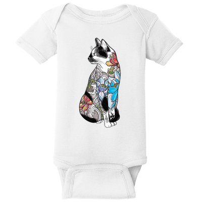 Cat In Lotus Tattoo Baby Bodysuit