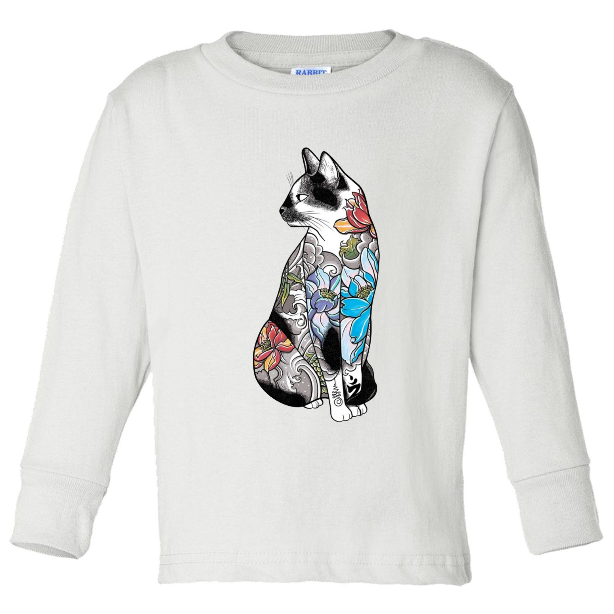 Cat In Lotus Tattoo Toddler Long Sleeve Shirt