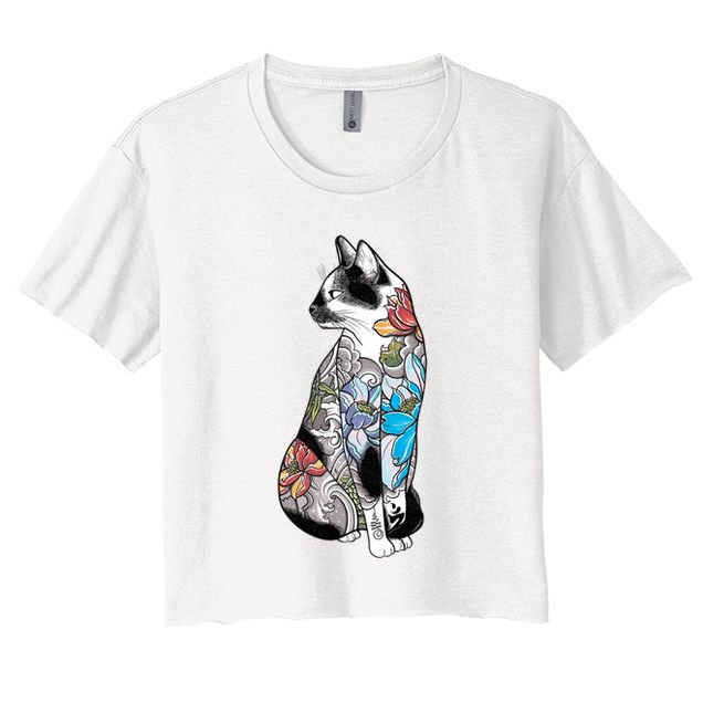 Cat In Lotus Tattoo Crop Top