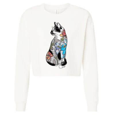 Cat In Lotus Tattoo Cropped Pullover Crew