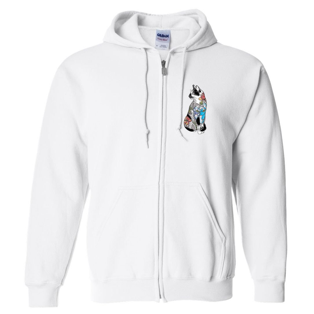 Cat In Lotus Tattoo Full Zip Hoodie
