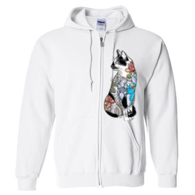 Cat In Lotus Tattoo Full Zip Hoodie