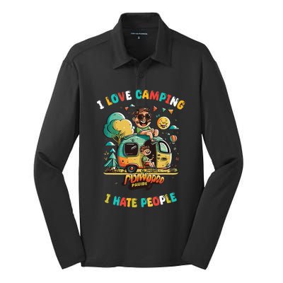 Camping I love Camping I Hate People Outdoors Funny Vintage Silk Touch Performance Long Sleeve Polo