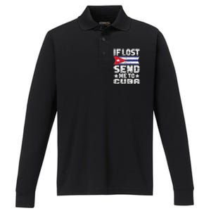 Cuban If Lost Send Me To Cuba Performance Long Sleeve Polo