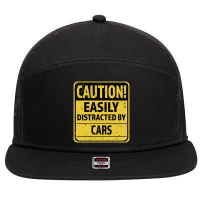 Caution I Like To Talk About Cars Gift Car Lover Gift 7 Panel Mesh Trucker Snapback Hat