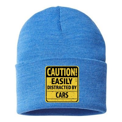 Caution I Like To Talk About Cars Gift Car Lover Gift Sustainable Knit Beanie