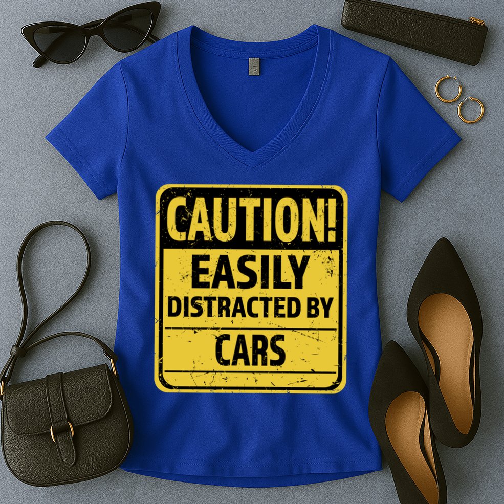Caution I Like To Talk About Cars Gift Car Lover Gift Women's V-Neck T-Shirt