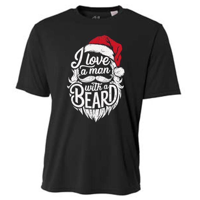 Christmas I Love A Man With A Beard Funny Santa Claus Grunge Cooling Performance Crew T-Shirt