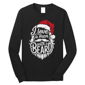 Christmas I Love A Man With A Beard Funny Santa Claus Grunge Long Sleeve Shirt