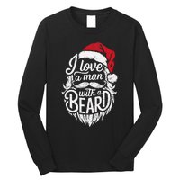 Christmas I Love A Man With A Beard Funny Santa Claus Grunge Long Sleeve Shirt