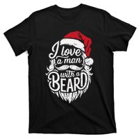 Christmas I Love A Man With A Beard Funny Santa Claus Grunge T-Shirt