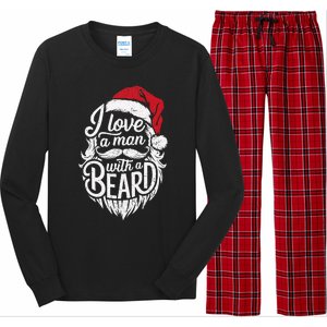 Christmas I Love A Man With A Beard Funny Santa Claus Grunge Long Sleeve Pajama Set