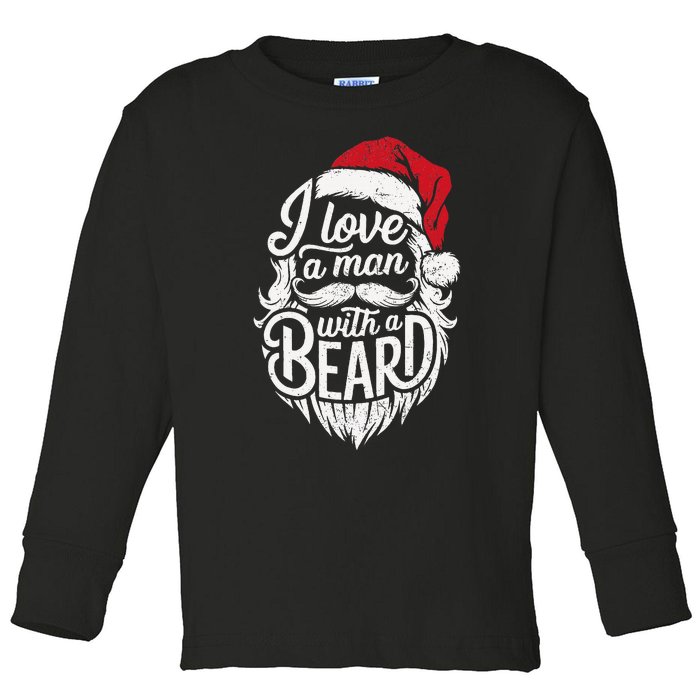 Christmas I Love A Man With A Beard Funny Santa Claus Grunge Toddler Long Sleeve Shirt