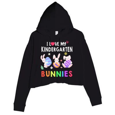 Cute I Love My Kindergarten Bunnies Teacher Happy Easter Day Gift Crop Fleece Hoodie