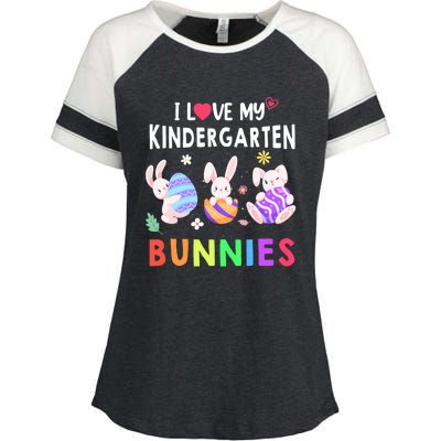 Cute I Love My Kindergarten Bunnies Teacher Happy Easter Day Gift Enza Ladies Jersey Colorblock Tee