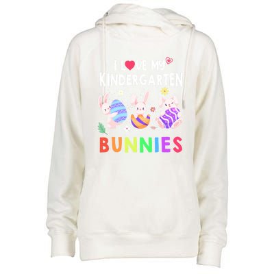 Cute I Love My Kindergarten Bunnies Teacher Happy Easter Day Gift Womens Funnel Neck Pullover Hood