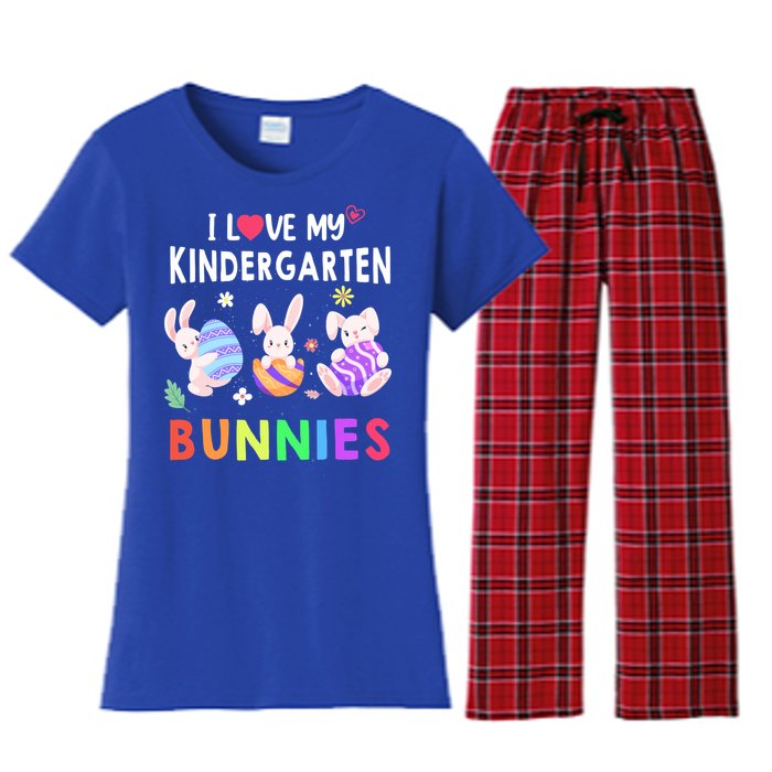 Cute I Love My Kindergarten Bunnies Teacher Happy Easter Day Gift Women's Flannel Pajama Set