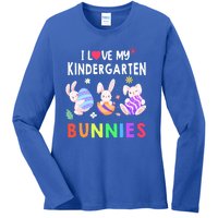 Cute I Love My Kindergarten Bunnies Teacher Happy Easter Day Gift Ladies Long Sleeve Shirt