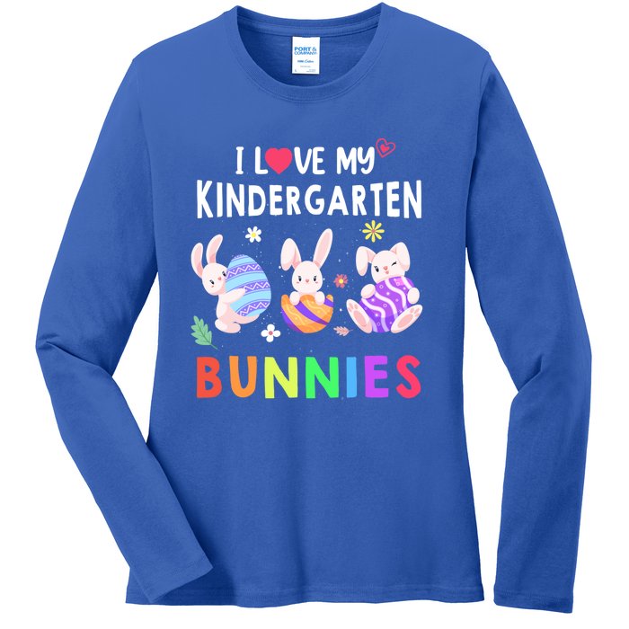 Cute I Love My Kindergarten Bunnies Teacher Happy Easter Day Gift Ladies Long Sleeve Shirt