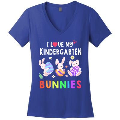 Cute I Love My Kindergarten Bunnies Teacher Happy Easter Day Gift Women's V-Neck T-Shirt